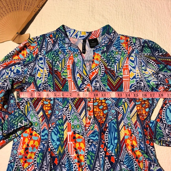 New Directions Top Colorful Roll Sleeve Stretch PS - Picture 3 of 5